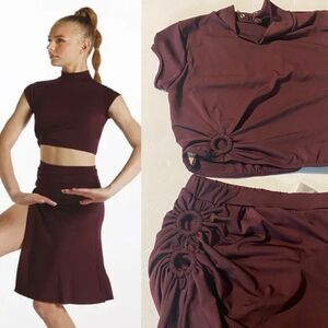 Weissman dance costume 2 piece burgundy red jersey Light Of Day 15927 LC child